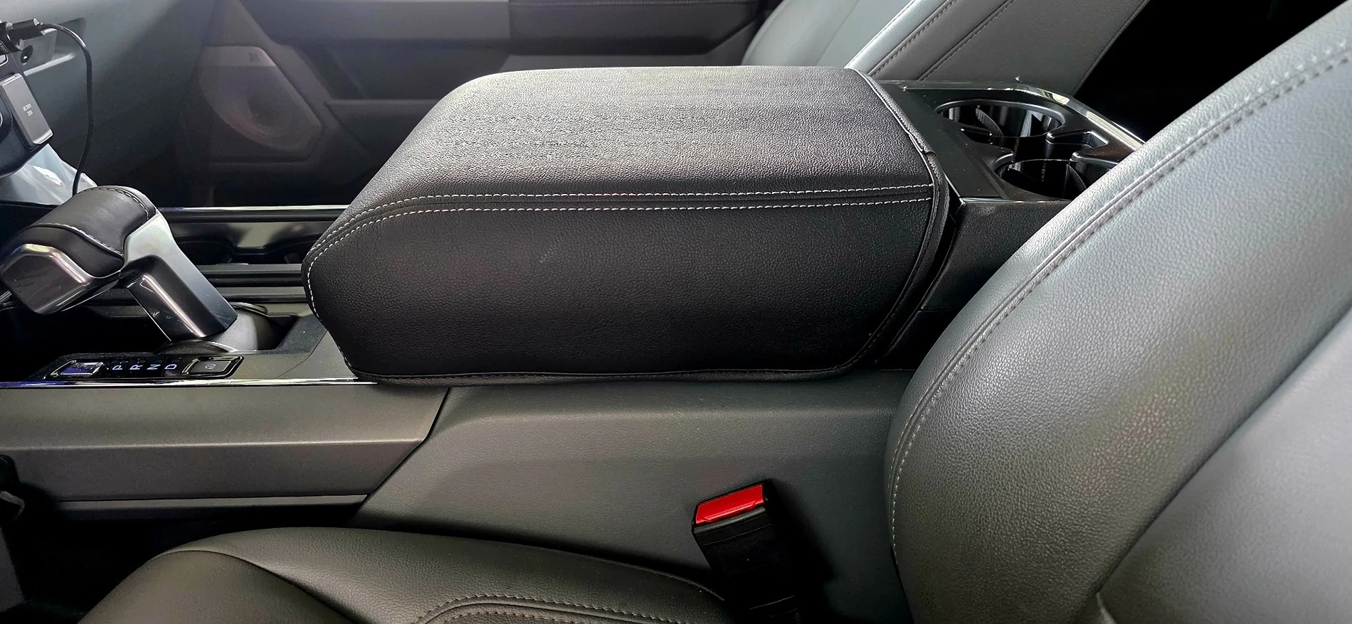 Ford F-150 Lightning Armrest/console lid padding is too thin. 25lightningconsolelidcover1