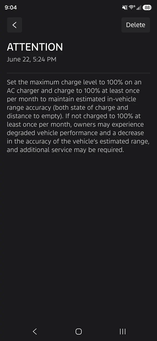 Ford F-150 Lightning Wow, got the monthly reminder to charge to 100% and the GOM was generous this time. Screenshot_20260625_090454_Ford