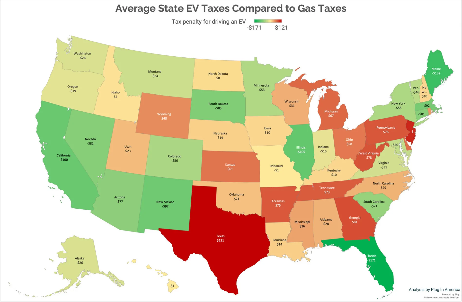 Ford F-150 Lightning Michigan Secretary of State - Tag Renewal Fee - WOW!! Average-state-EV-taxes-compared-to-gas-taxes-2048x1339