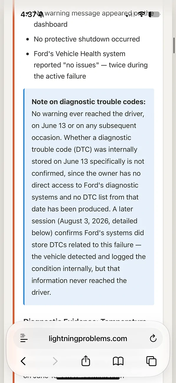 Ford F-150 Lightning 2023 F-150 Lightning: battery hit 419°F with zero warning, zero fault code, zero shutdown IMG_9068