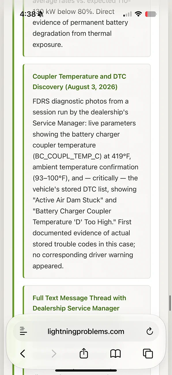 Ford F-150 Lightning 2023 F-150 Lightning: battery hit 419°F with zero warning, zero fault code, zero shutdown IMG_9069