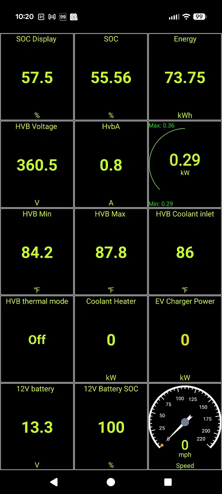 Ford F-150 Lightning Power consumption using PPOB only vs truck on CarScanner after test 1