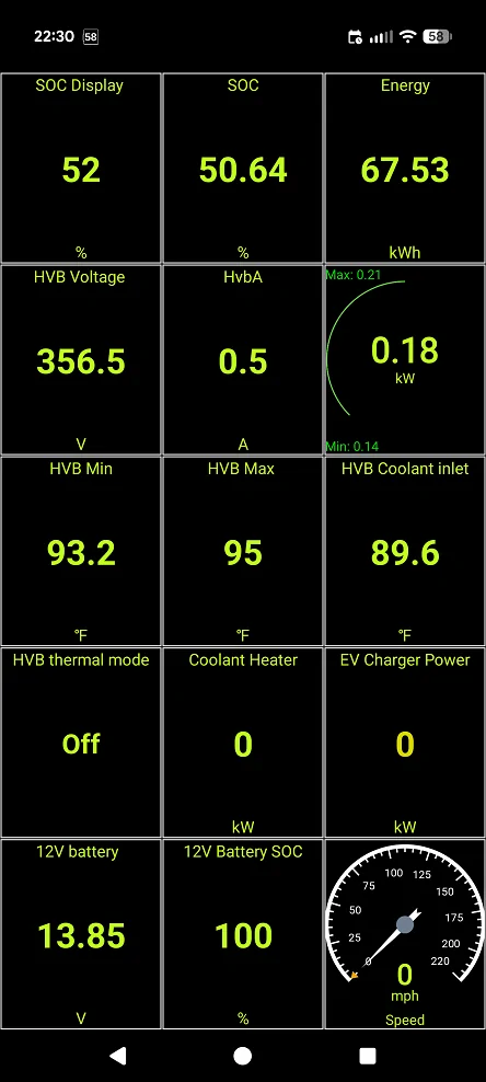 Ford F-150 Lightning Power consumption using PPOB only vs truck on CarScanner before test 2