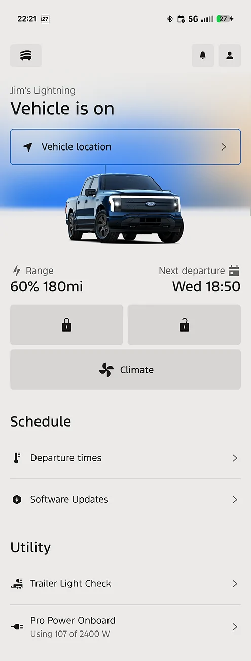 Ford F-150 Lightning Power consumption using PPOB only vs truck on Ford App before test 1