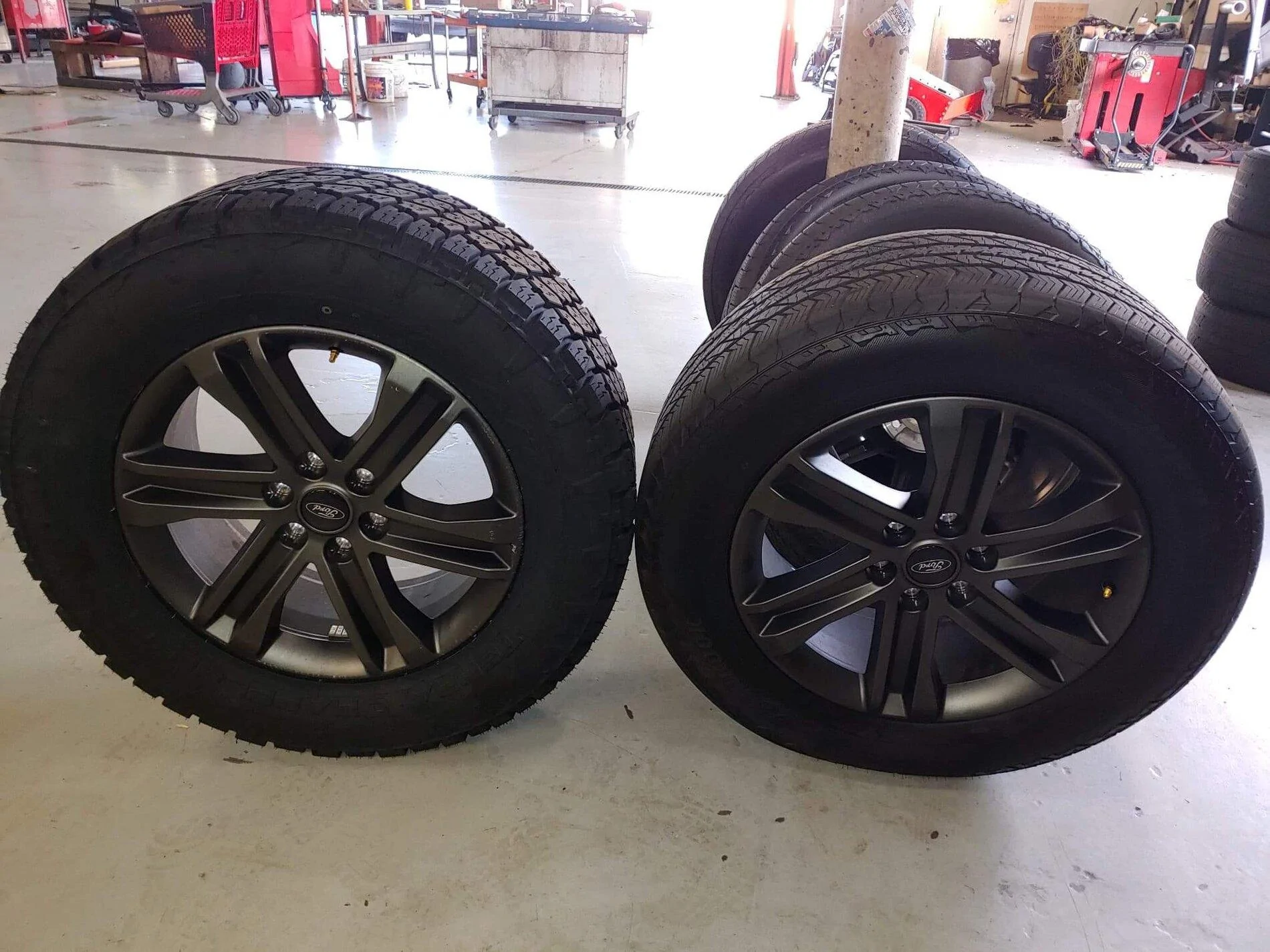 Ford F-150 Lightning 275/65/20 Nitto Ridge Grappler VS 295/60/20 Terra Grappler side by side visual comparison. received_450550266198378