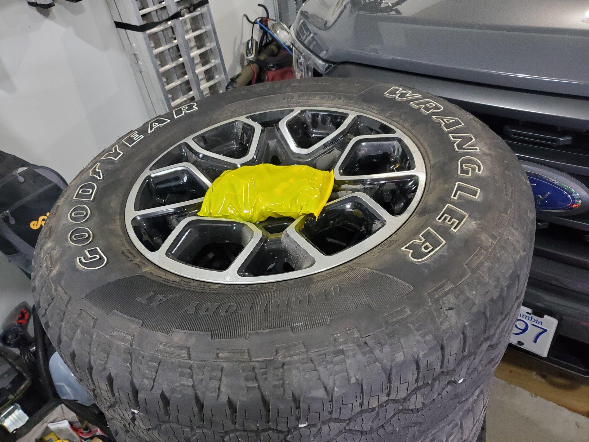 Ford F-150 Lightning 18" wheels and Goodyear Wrangler takeoffs 20210614_104901