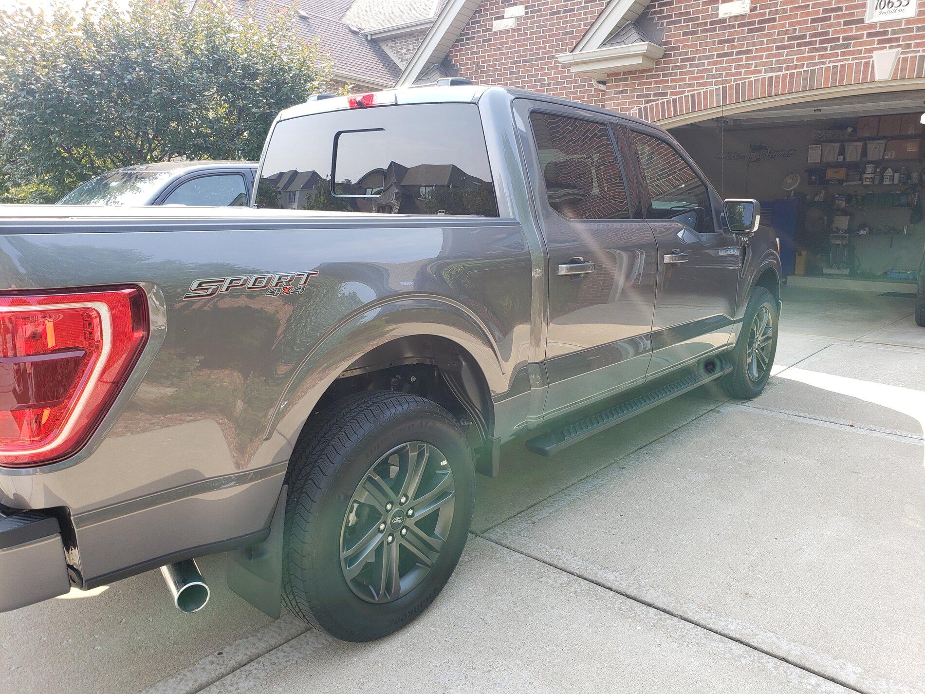Ford F-150 Lightning New 2021 Weathertech No Drill Mudflaps In Stock and Installed 20210724_095401