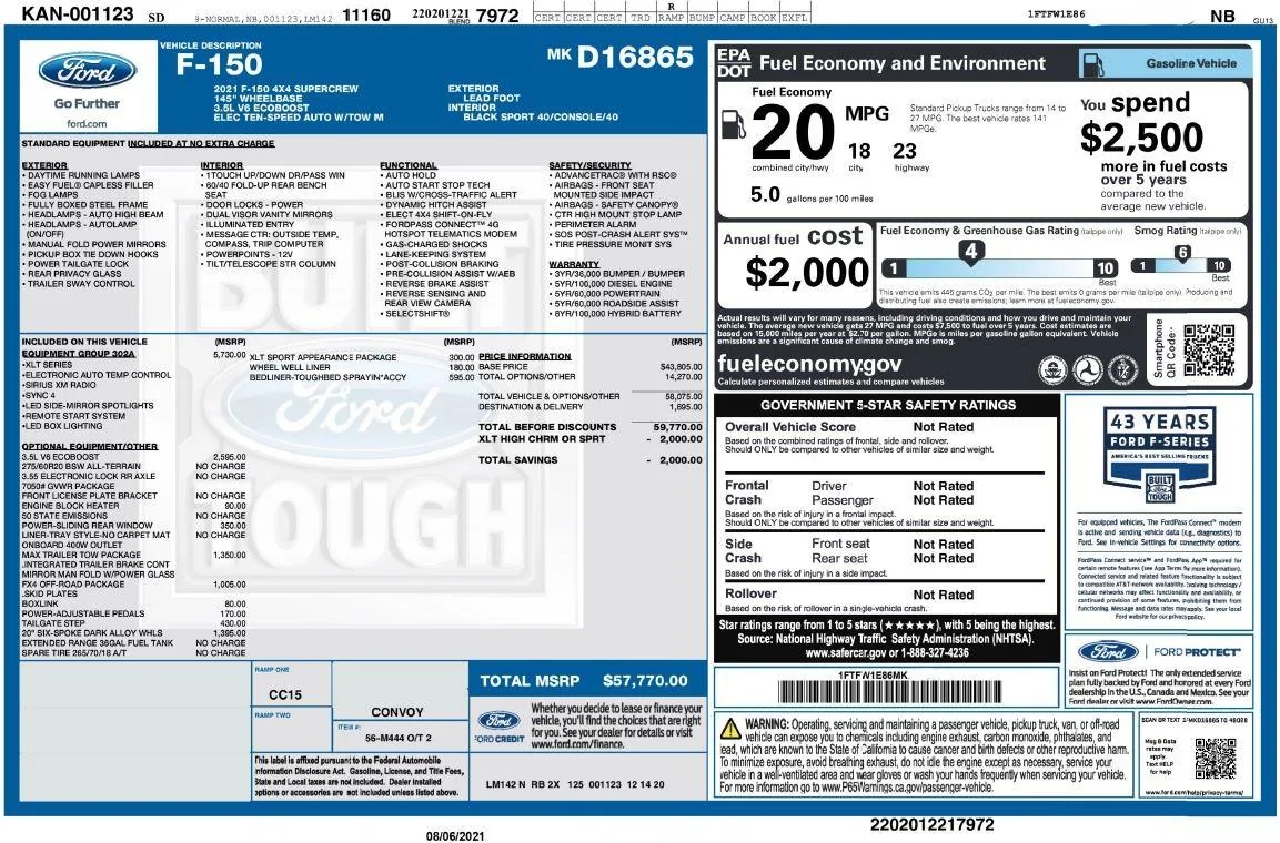 Ford F-150 Lightning 2021 F-150 Payload Stickers window sticler jpg