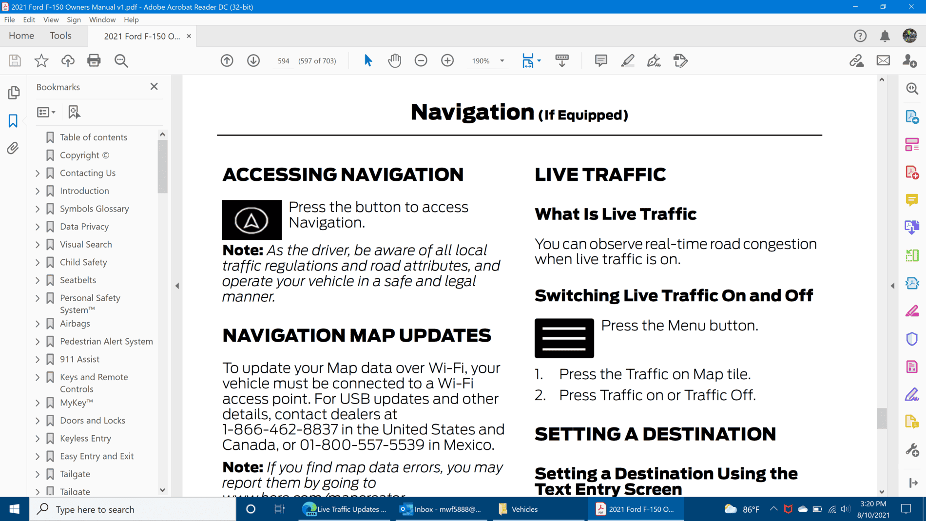 Ford F-150 Lightning Live Traffic Updates on Navigation 2021-08-10