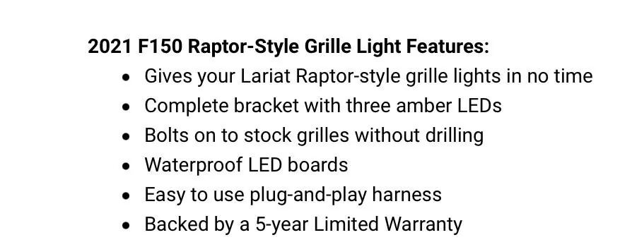 Ford F-150 Lightning 2021 F150 with Lariat Grille Custom Auto Works Raptor Style LED Amber Grille Light Kit 2021 LR F75D063E-16D2-448F-B010-146B19CD52F3