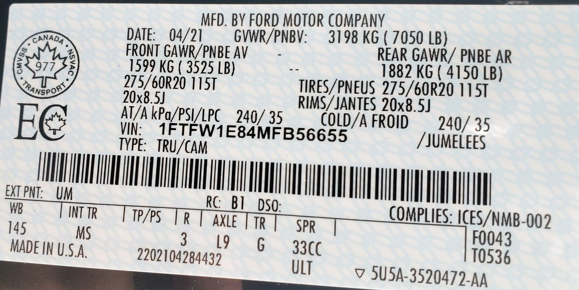 Ford F-150 Lightning 2021 F-150 Payload Stickers 20210823_134620
