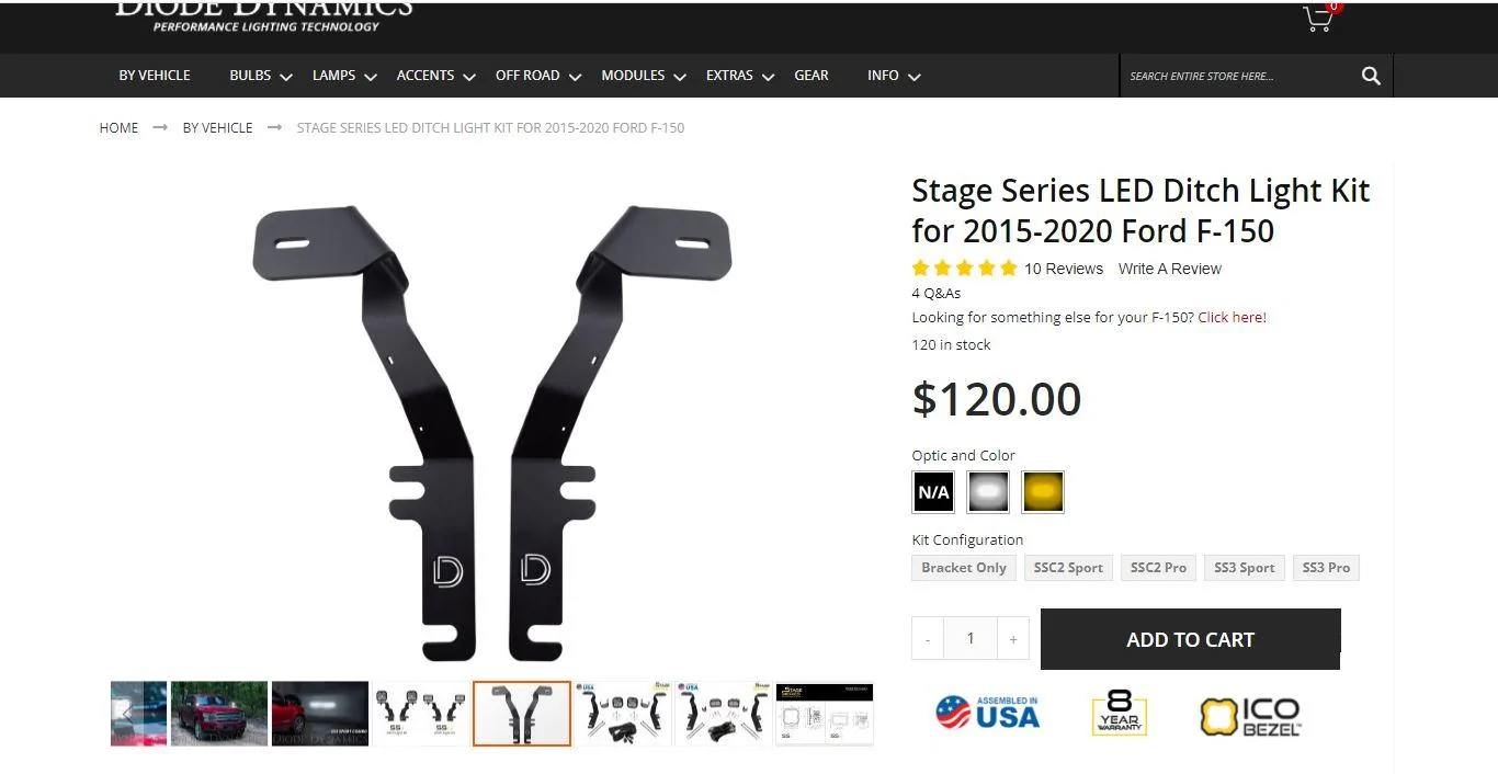 Ford F-150 Lightning Diode Dynamics ditch light mounts 2015-2020 DDwebsit