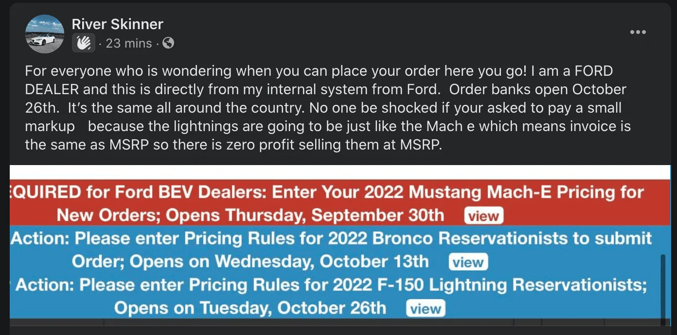 Ford F-150 Lightning List: F-150 Lightning dealers that do / don't apply ADM (price markup) Screen Shot 2021-10-14 at 10.21.02 AM