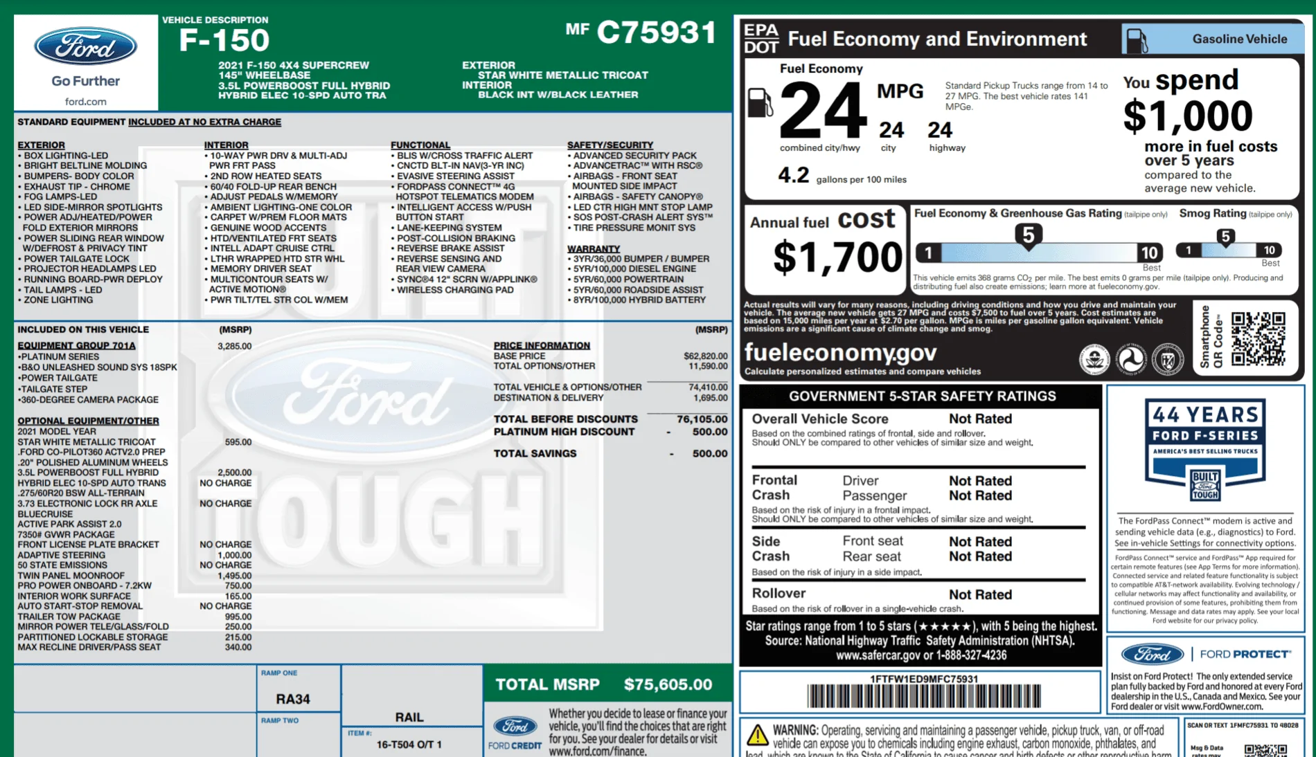 Ford F-150 Lightning 2021 F-150 Platinum star white 4x4 ford2