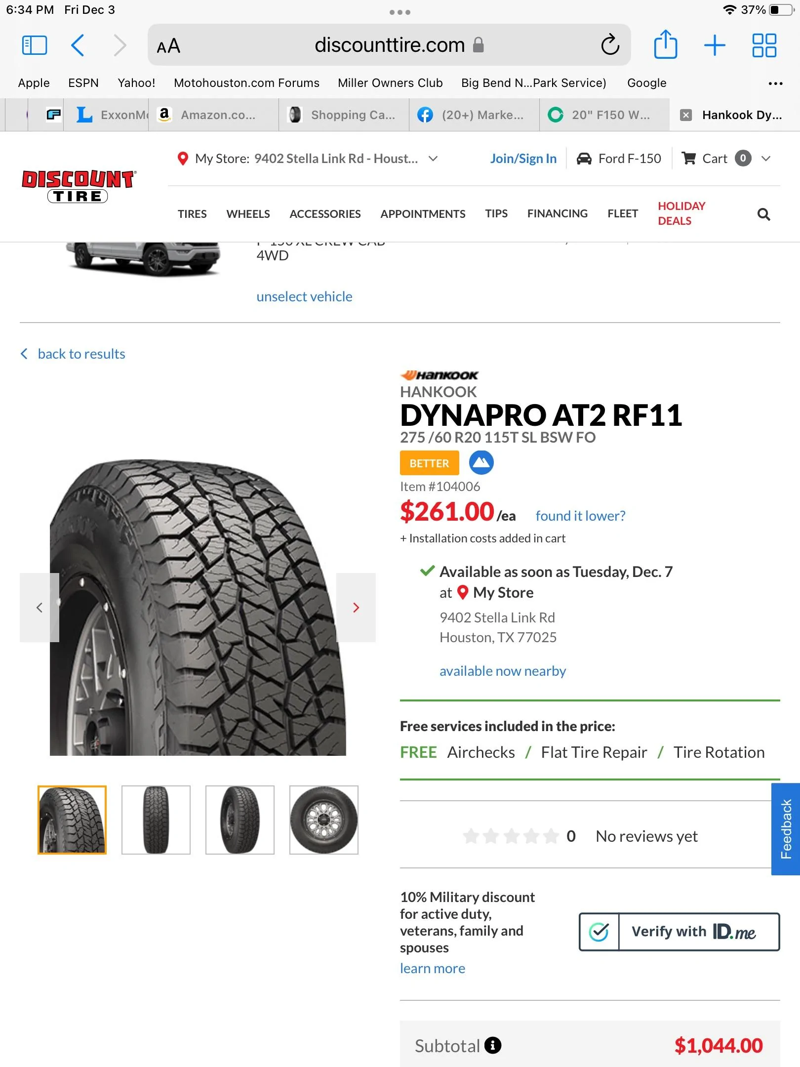 Ford F-150 Lightning Hankook AT2 275/60/R20 A5A07005-4EB7-40D1-89B1-F1D39B2C1FC7