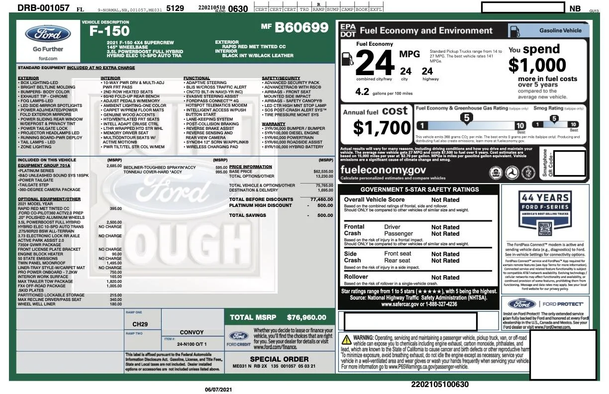 Ford F-150 Lightning 2021 F-150 Payload Stickers Candi Window Sticker copy