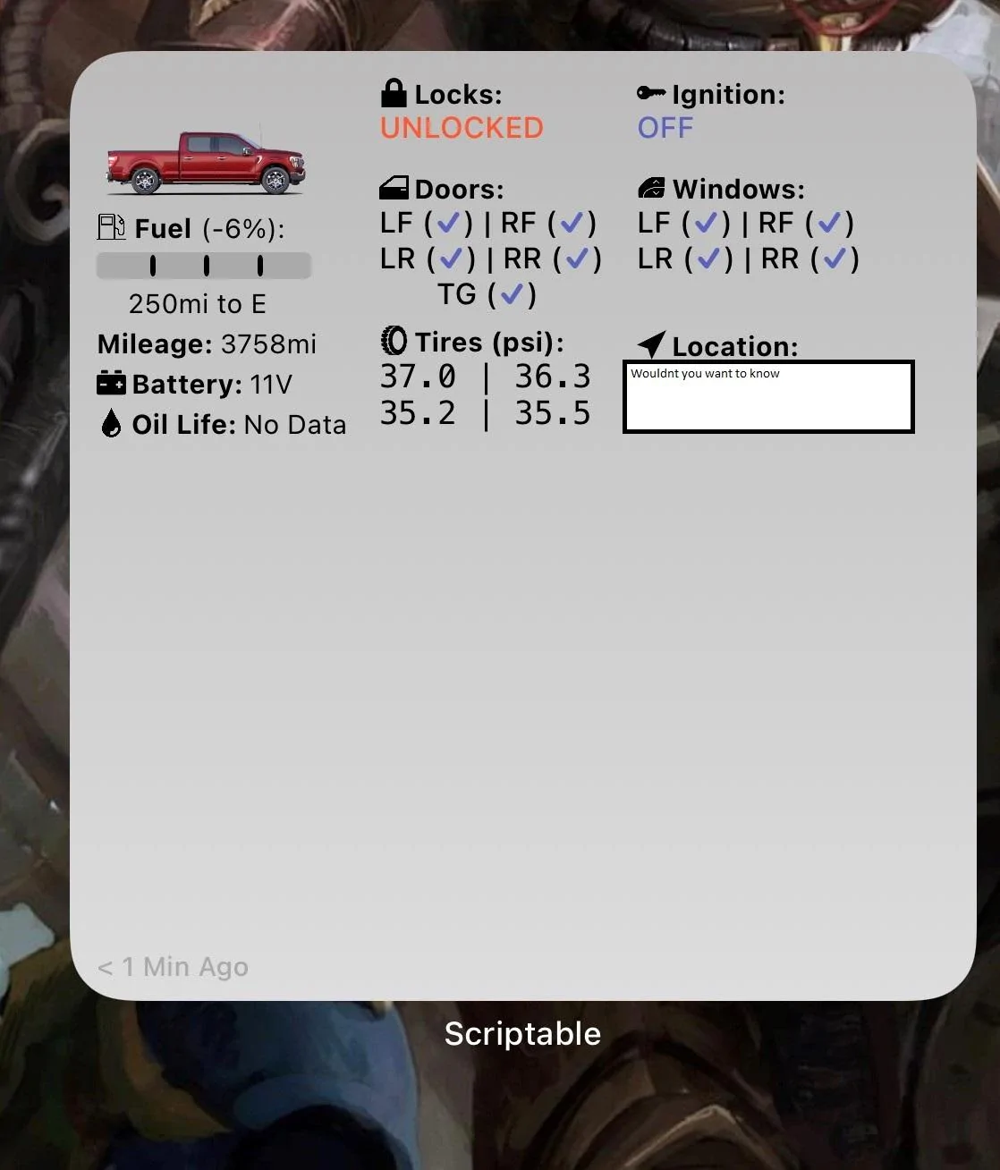 Ford F-150 Lightning FordPass - Scriptable Widget (iOS, iPad, MacOS) Ford Scriptabl