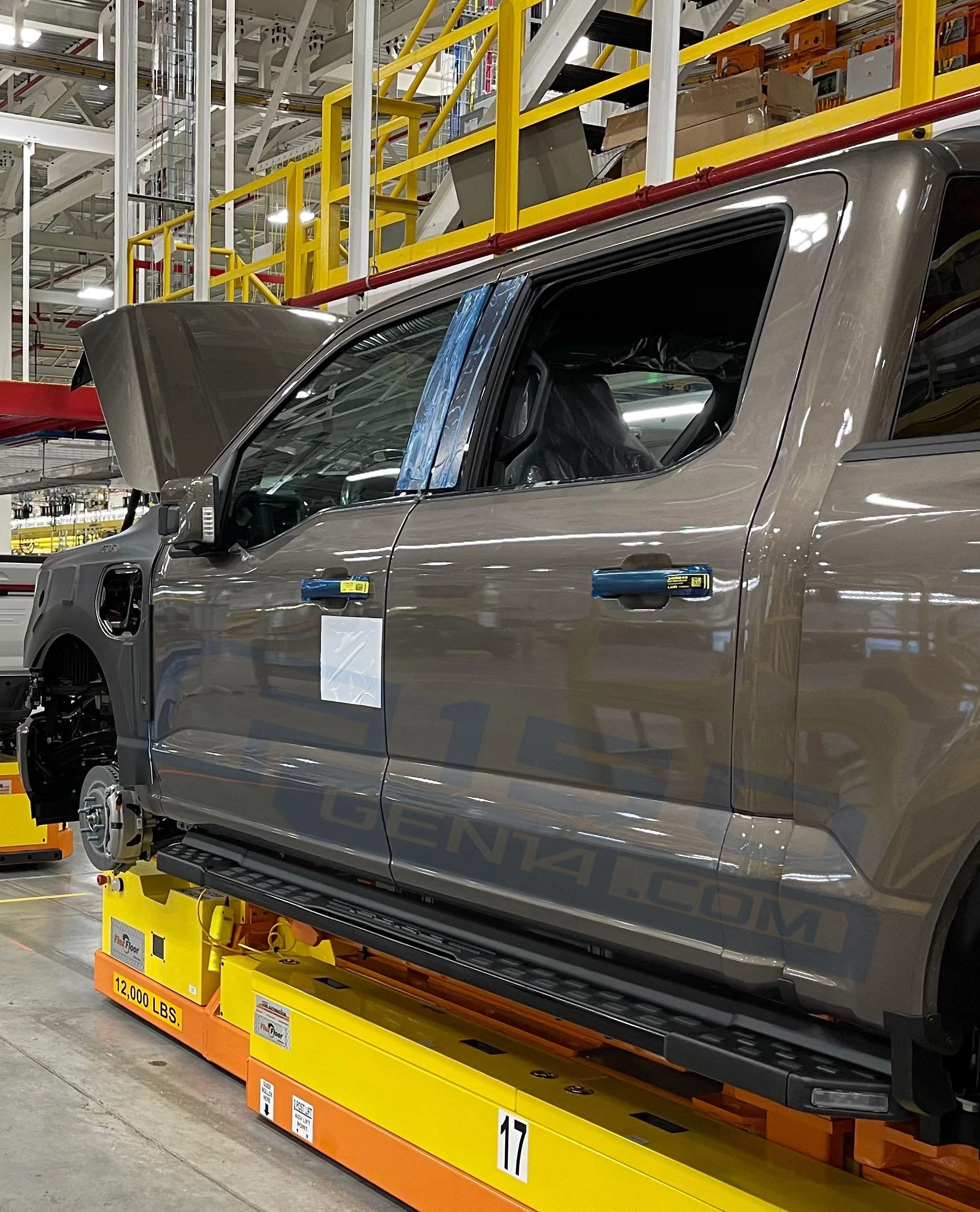 Ford F-150 Lightning Inside Rouge Factory: Atlas Blue, Stone Gray, Oxford White F-150 Lightning + bonus Iced Blue Silver pics stone gray f150 lightning