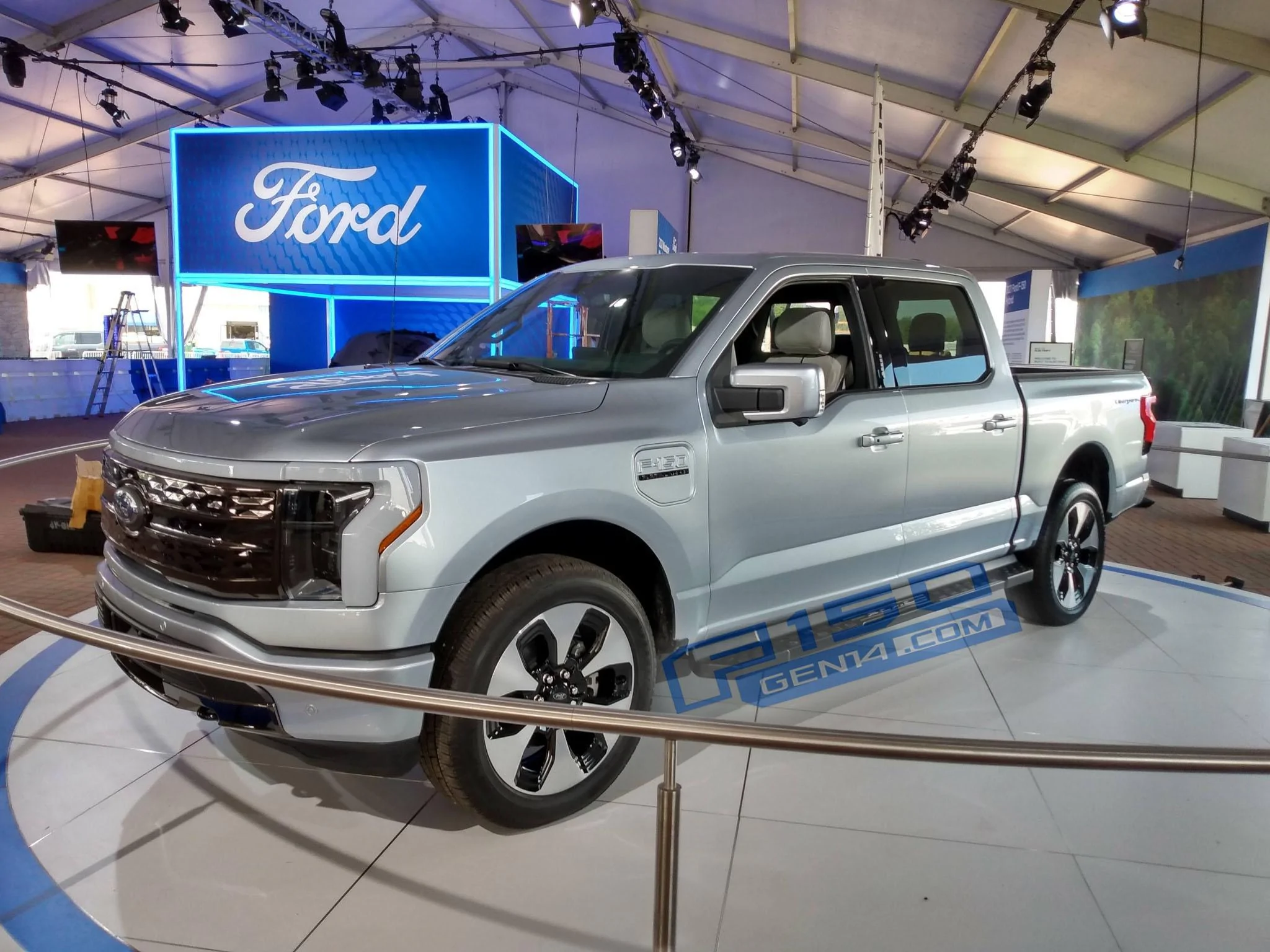 Ford F-150 Lightning Inside Rouge Factory: Atlas Blue, Stone Gray, Oxford White F-150 Lightning + bonus Iced Blue Silver pics Iced Blue Silver F-150 Lightning