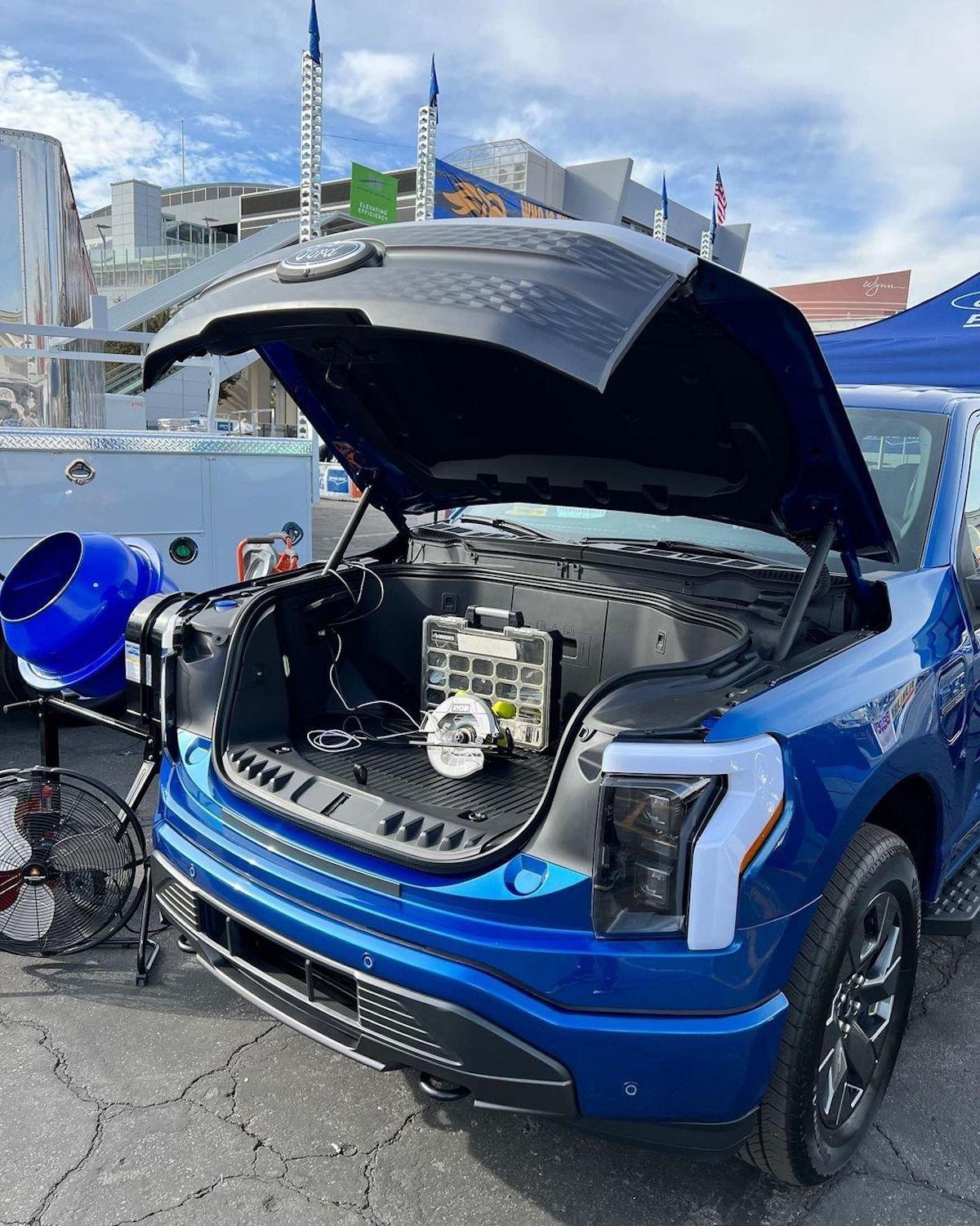 Ford F-150 Lightning Lightning Lariat in Atlas Blue Being Exhibited at World of Concrete Show in Las Vegas Atlas Blue F150 Lightning Lariat EV Pickup World of Concrete 10