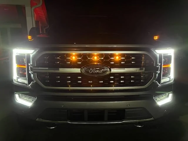 Ford F-150 Lightning 2021 F150 with Lariat Grille Custom Auto Works Raptor Style LED Amber Grille Light Kit 2021 LR 2022 LR 1