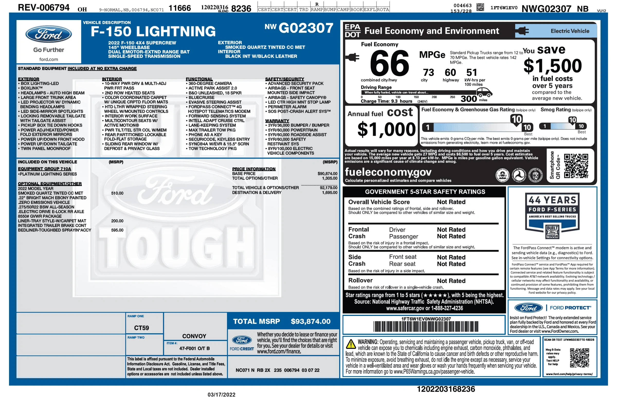 Ford F-150 Lightning F-150 Lightning Official EPA Range MPGe Revealed in Window Sticker (Base + Extended Range)! 1647534462501-png