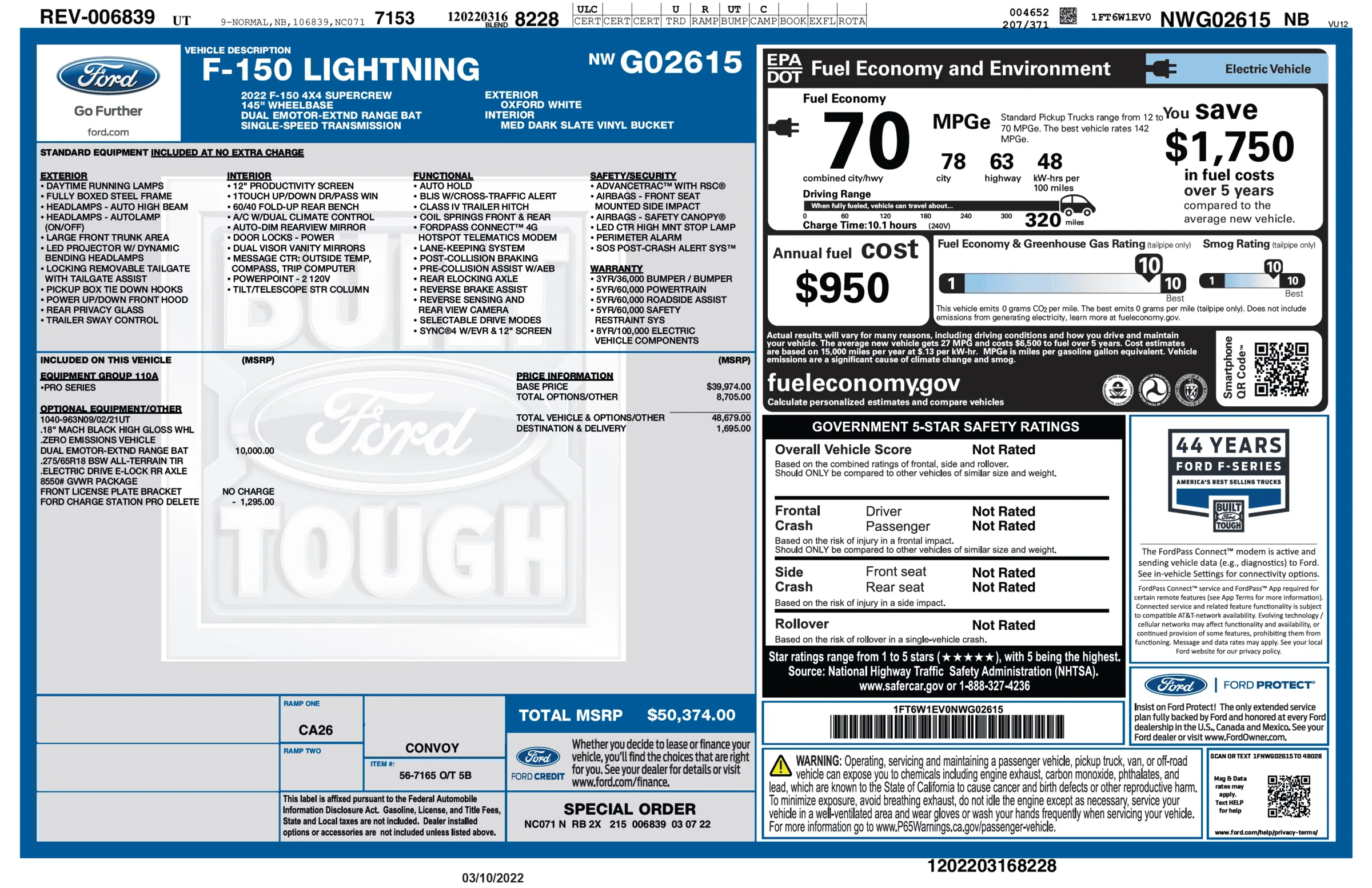 Ford F-150 Lightning F-150 Lightning Official EPA Range MPGe Revealed in Window Sticker (Base + Extended Range)! 1647536402401