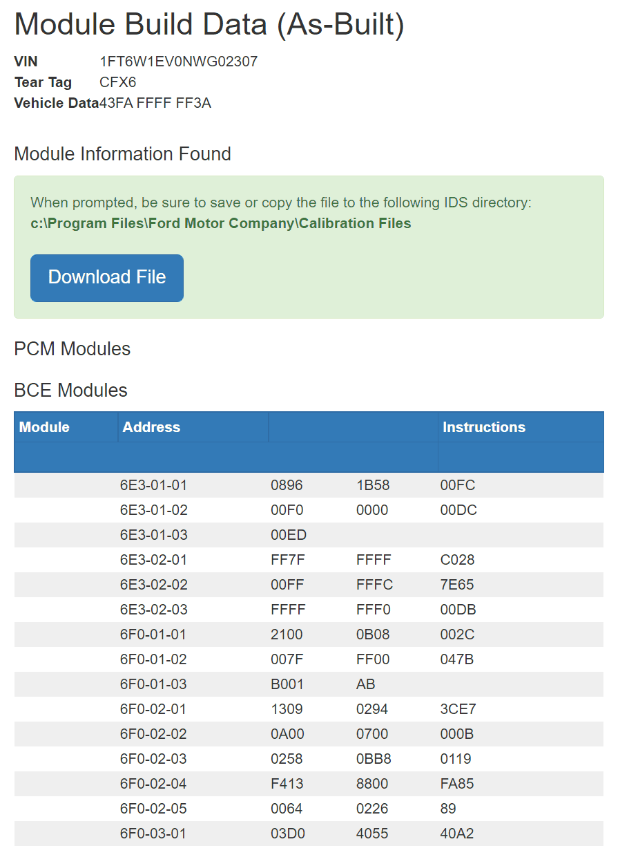 Ford F-150 Lightning Lightning BCE Module Data Posted to Ford Motorcraft AsBuilt 1647572522843