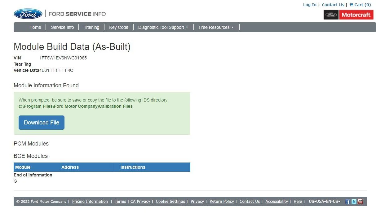 Ford F-150 Lightning Site for module population lookup? module_check