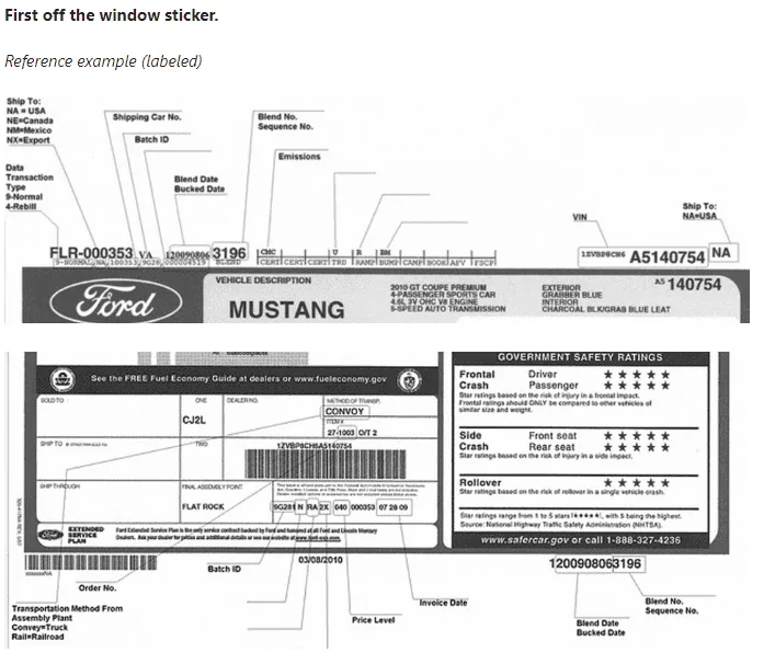 Ford F-150 Lightning LIGHTNING ORDER DECODING & TRACING GUIDE Window Sticker Mustang