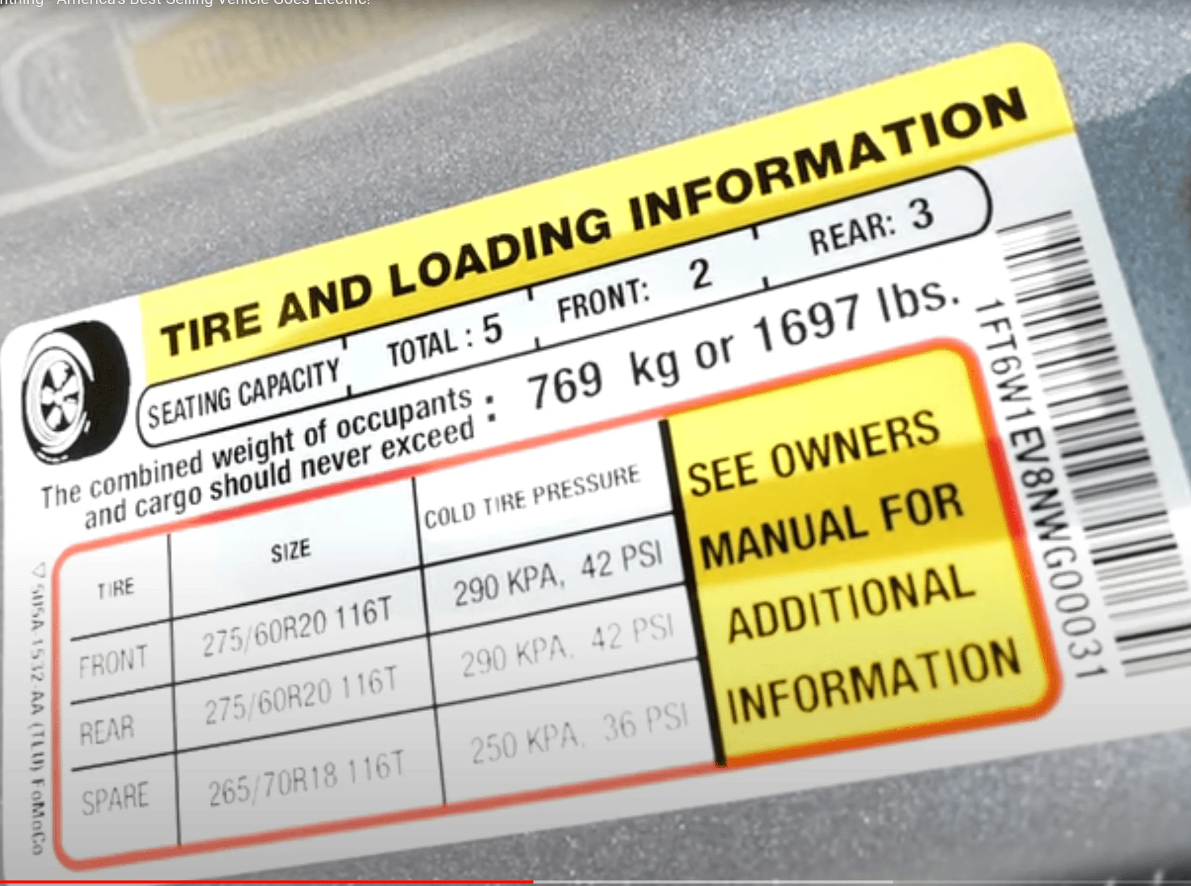 Ford F-150 Lightning Door Sticker Thread (GVWR / Payload / Tire and Loading Figures Label). Help and Add Yours! 1651772084753