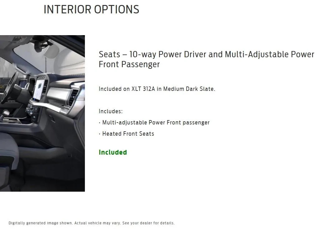 Ford F-150 Lightning XLT vs Lariat Lighting  X range XLT 312A build online config 10 way seat not showing memory or ventilation Screenshot 2022-06