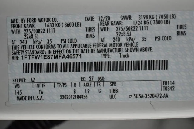 Ford F-150 Lightning King Ranch / Platinum / Limited Payload Sticker thread 1A