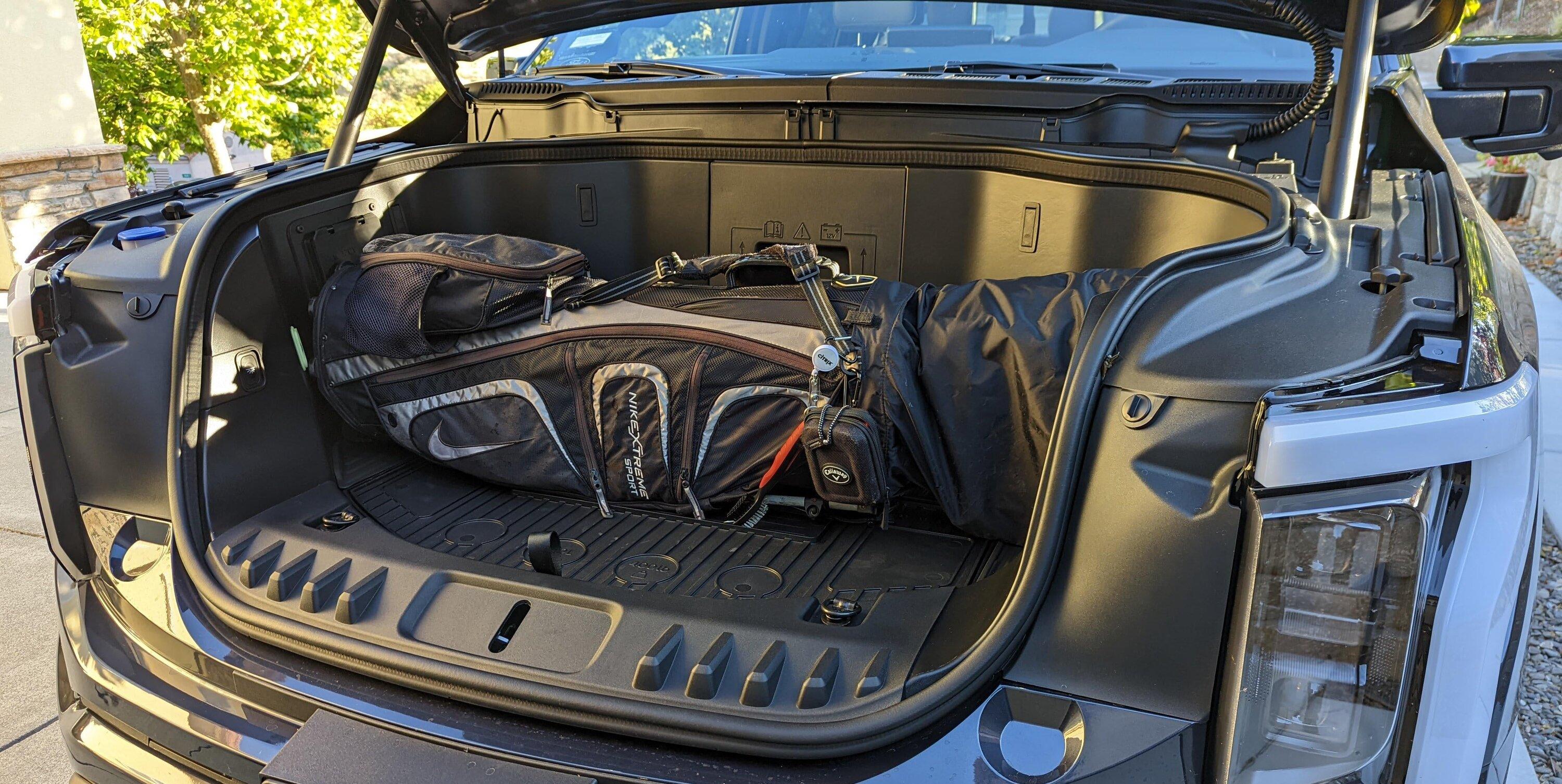 Ford F-150 Lightning Frunk Fitment Test: Golf Clubs and Stroller Golf Clubs Frunk F150 Lightning 1