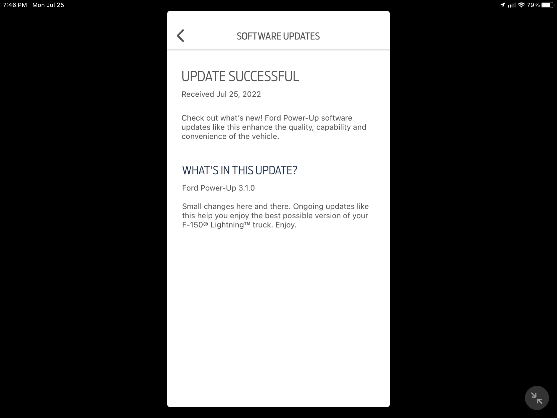 Ford F-150 Lightning Ford Power-Up 3.1.0 Software Update 2A5D941B-D8EE-40D1-BB5F-CC3983793008