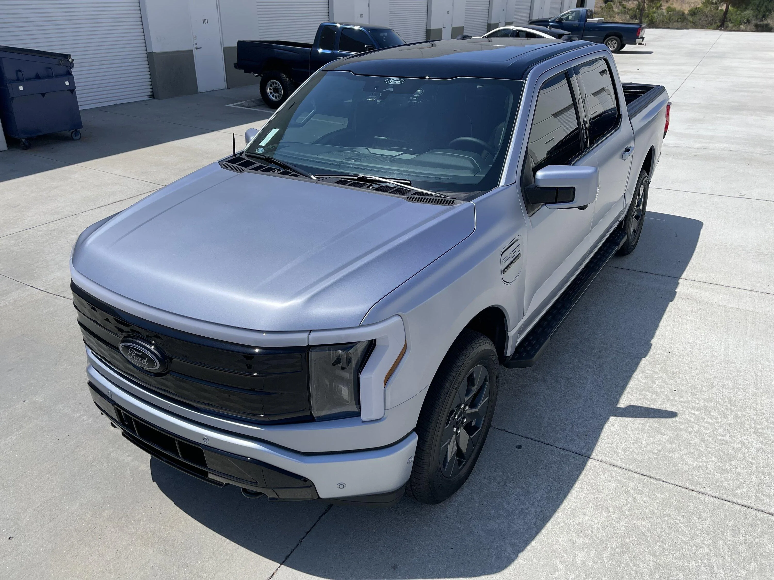 Ford F-150 Lightning Iced Blue Silver Lightning Build. Mods: PPF matte finish, Line-X, gloss black painted grille, black wrapped roof, wheels 62361d06-83fd-40ae-88aa-0be4604b7e64-jpeg