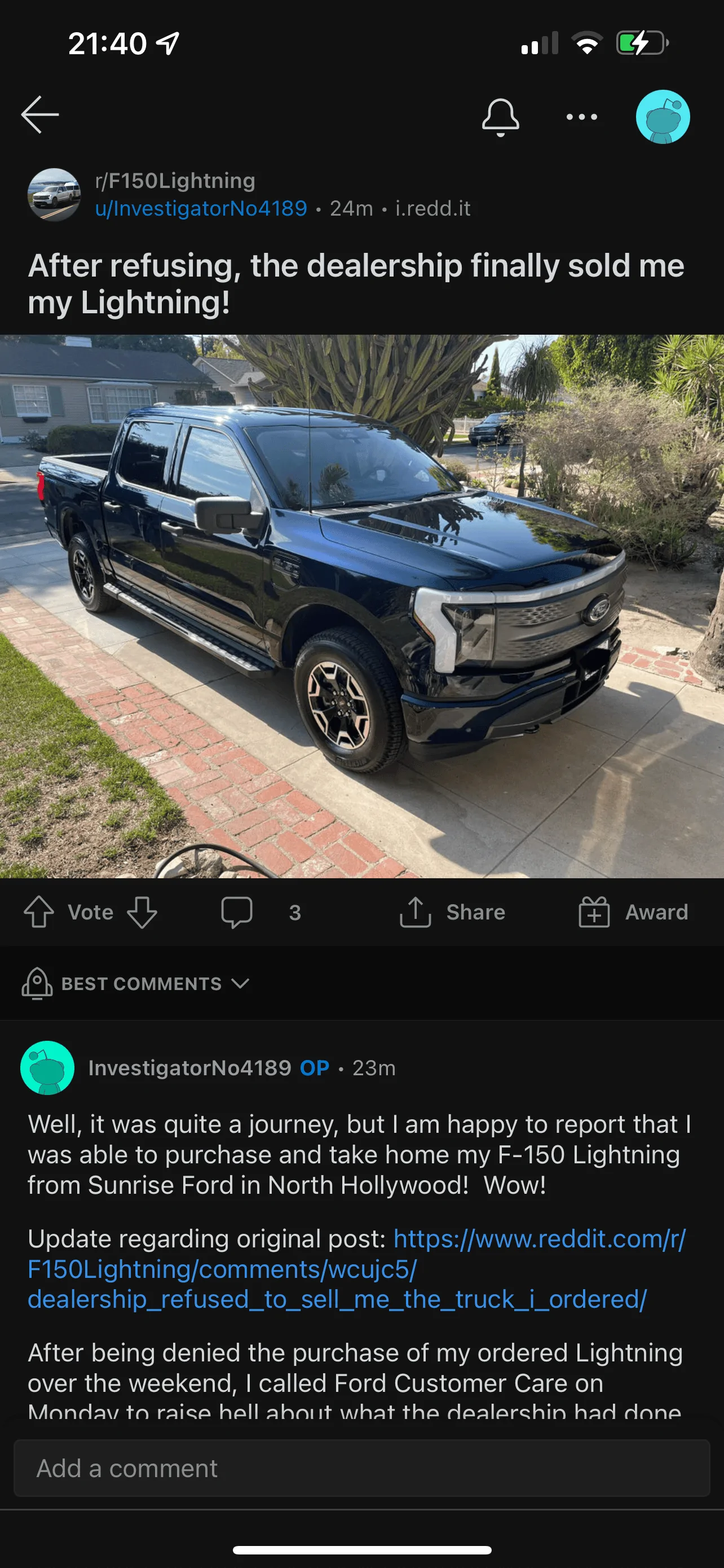 Ford F-150 Lightning Dealer refuses to sell the Lightning to the person who ordered. Marks it up by $50k and puts it on the lot. 6A8A72BD-FB4F-408A-BE5E-640187937BE3