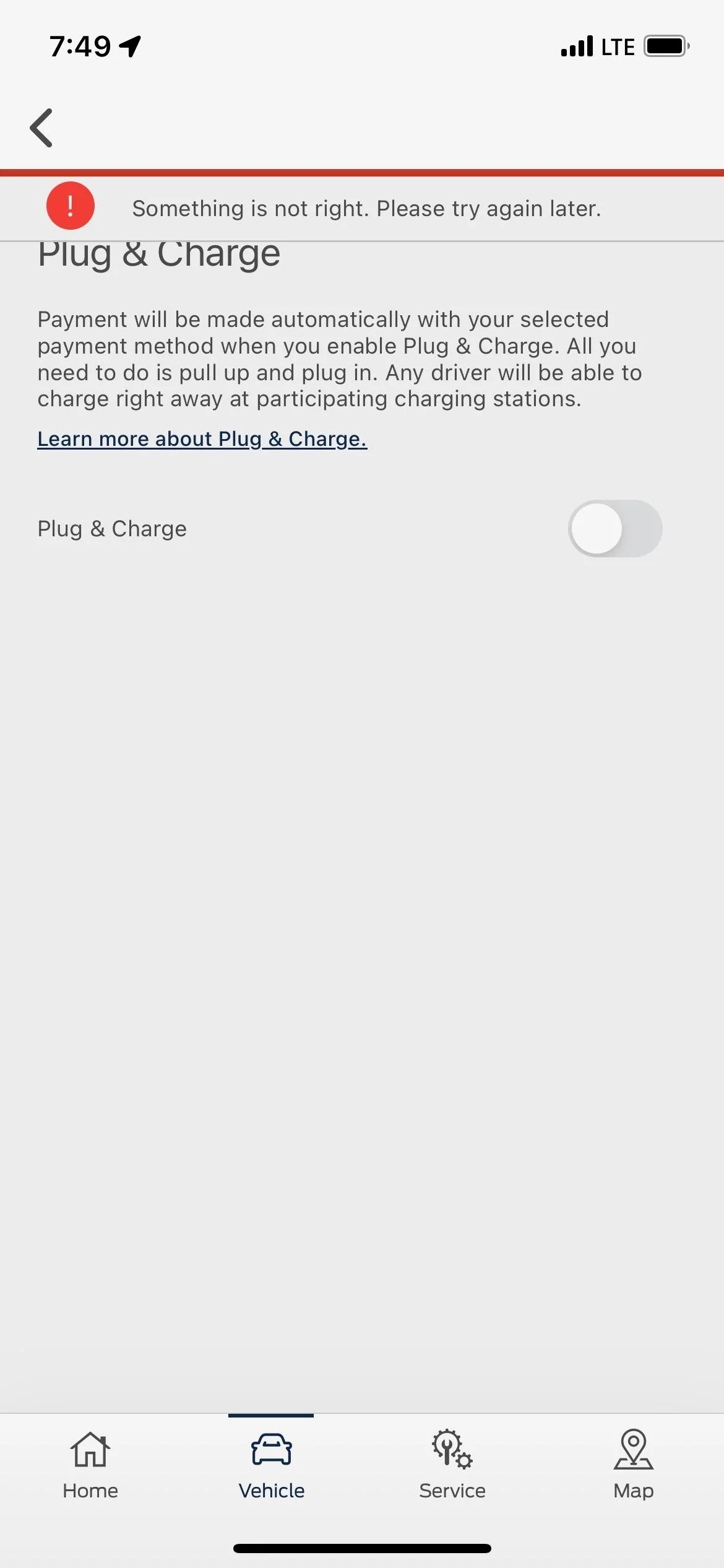 Ford F-150 Lightning Plug and Charge issue - won't activate in my app, just shows this error IMG_2608
