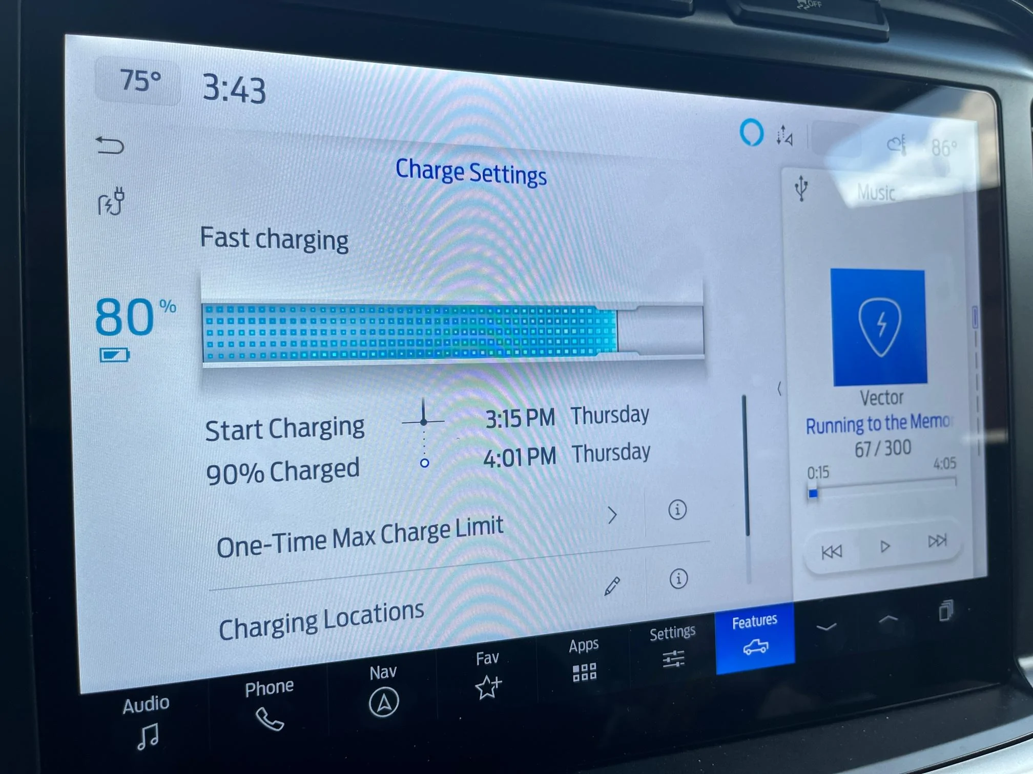 Ford F-150 Lightning 250 mile trip report: Lightning PRO - TOWING 3,000lb Powered Camper... Lightning Charge settings screen