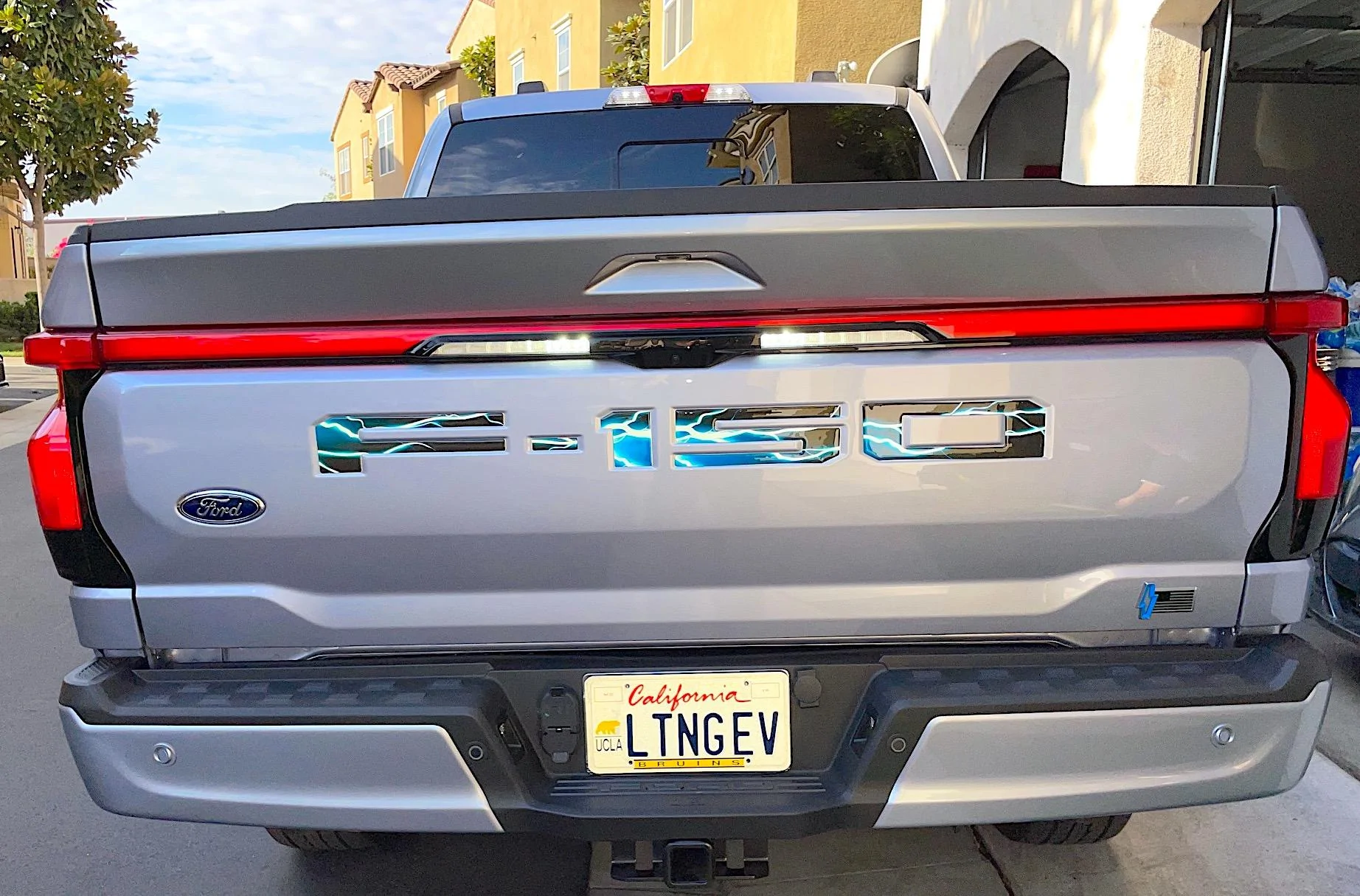 Ford F-150 Lightning Reflective 3D tailgate F150 lightning bolts decal inserts + EV personalized plates IMG_9486