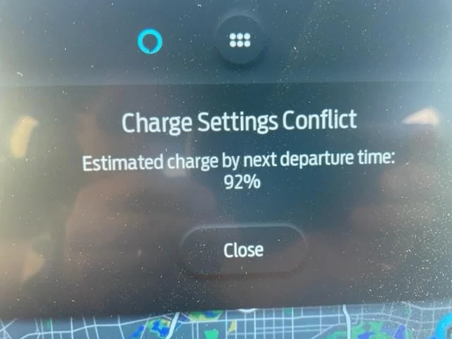 Ford F-150 Lightning Charge Settings Conflict message after turning off Lightning - happening all day.... IMG_9532