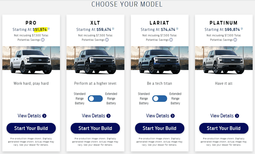Ford F-150 Lightning Ford website still showing Lightning "starting at $39,974" (clearly this is incorrect) 1665671063497