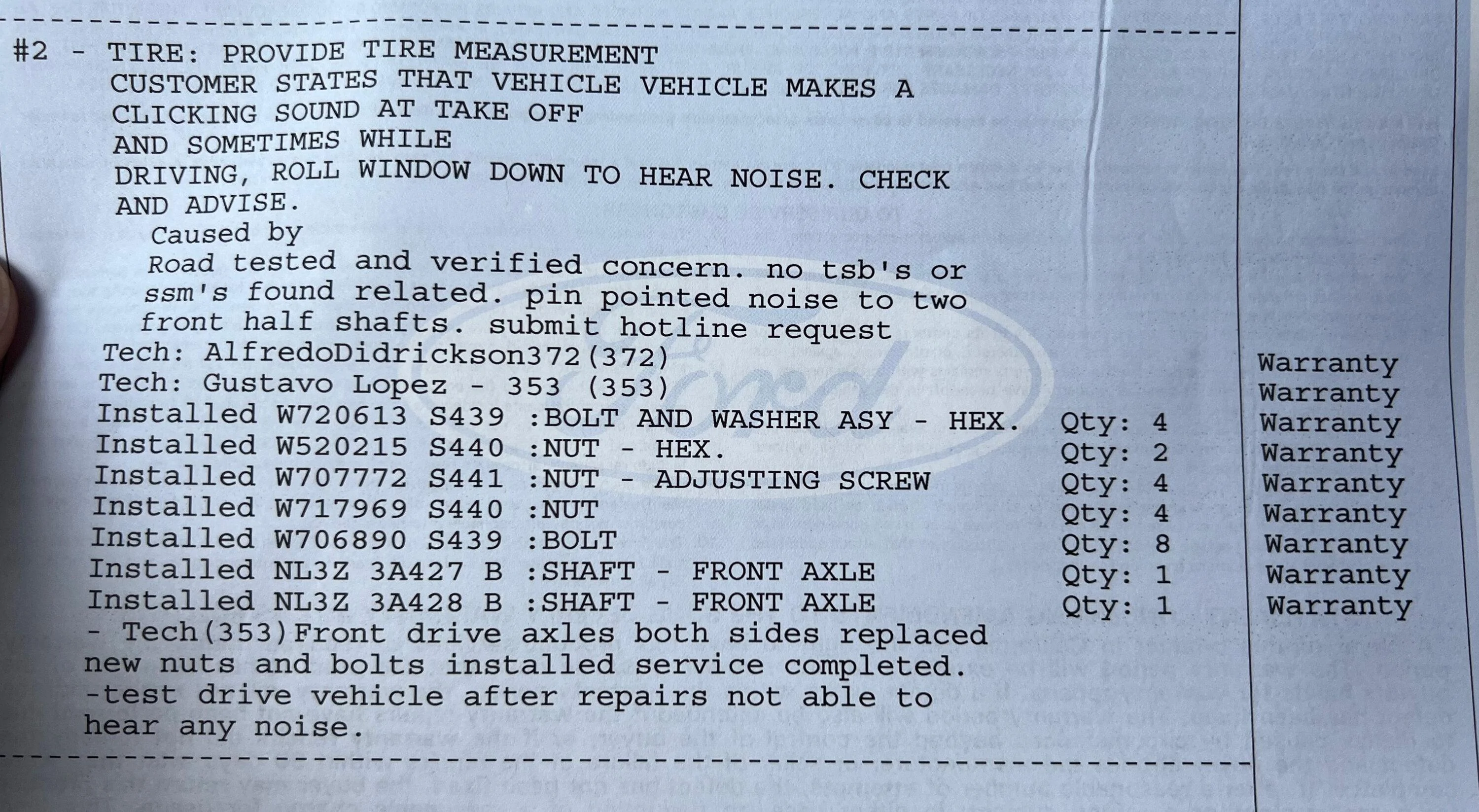 Ford F-150 Lightning Slight "Click" when starting off either in forward or reverse? TSB 25-2044 Post#253 fix