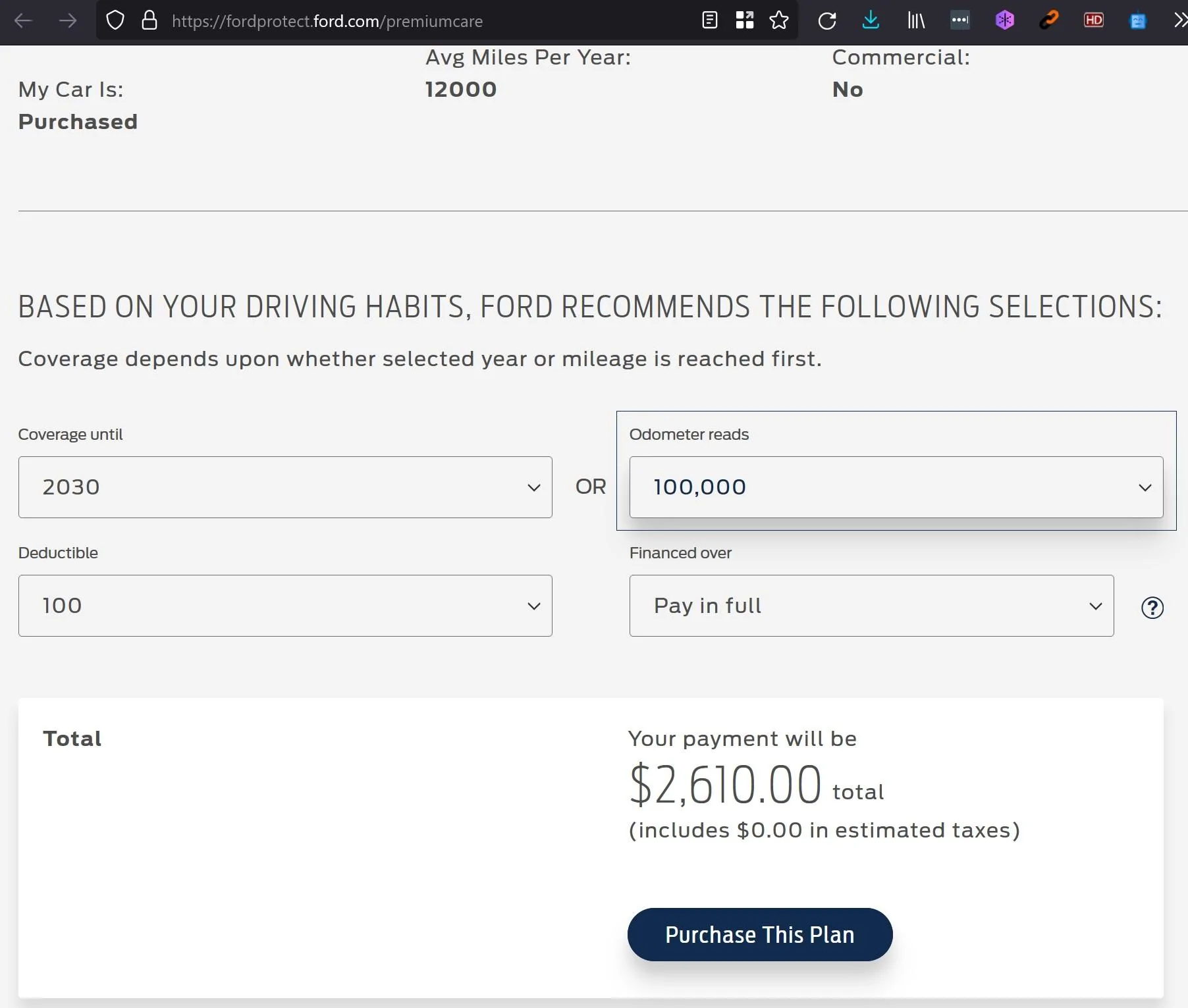 Ford F-150 Lightning F150 Lightning Extended Warranty from Ford Protect at $50 Over Cost! 221117 direct cost $2610 Ford Protect plan 8yr-100k Screenshot 2022-11-17 150702