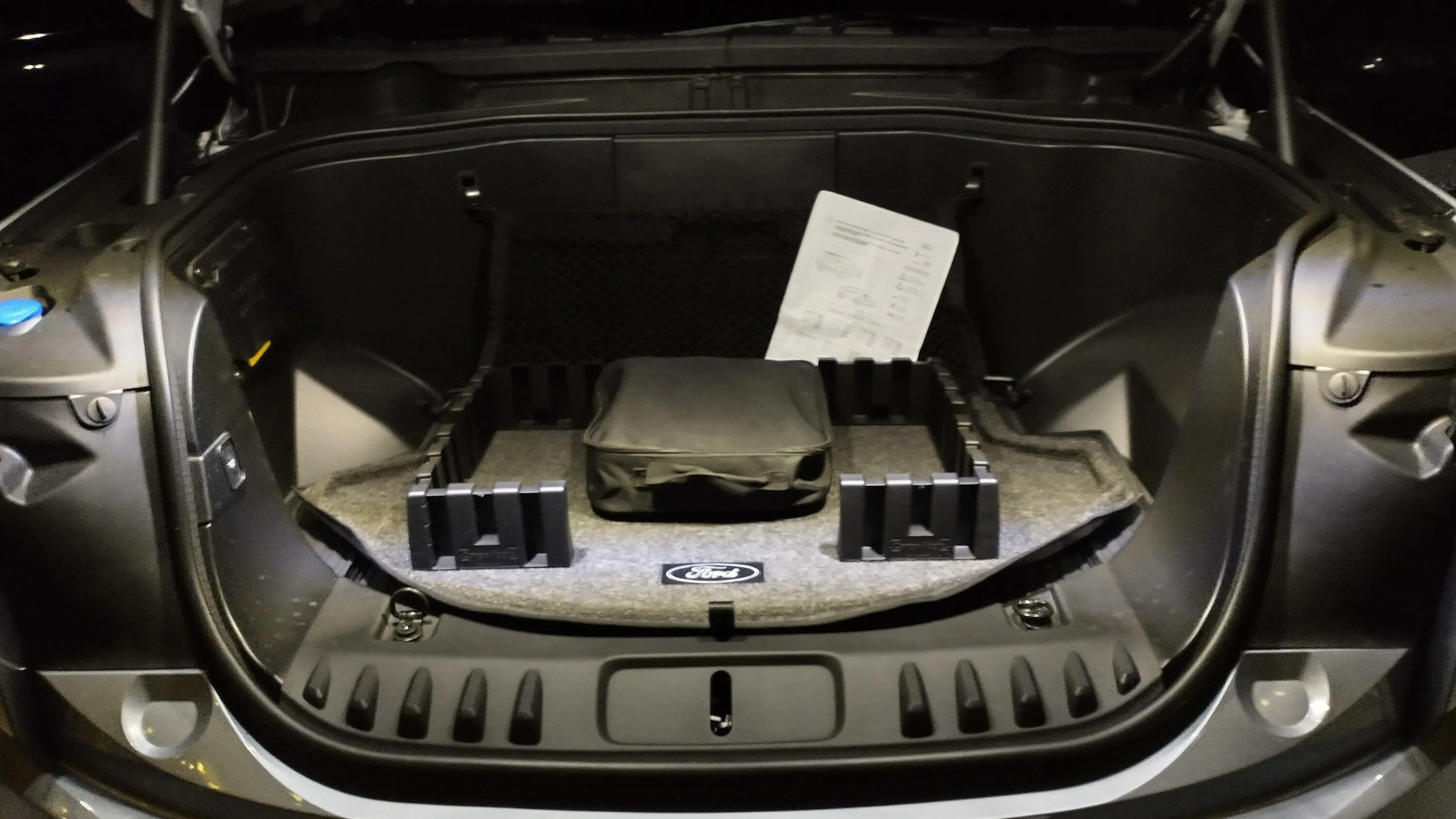 Ford F-150 Lightning 🙋‍♂️ What Did You Do To Your Lightning Today? IMG_20221110_175823069_HDR Front luggage compartment Frunk area w wall electric connector bag