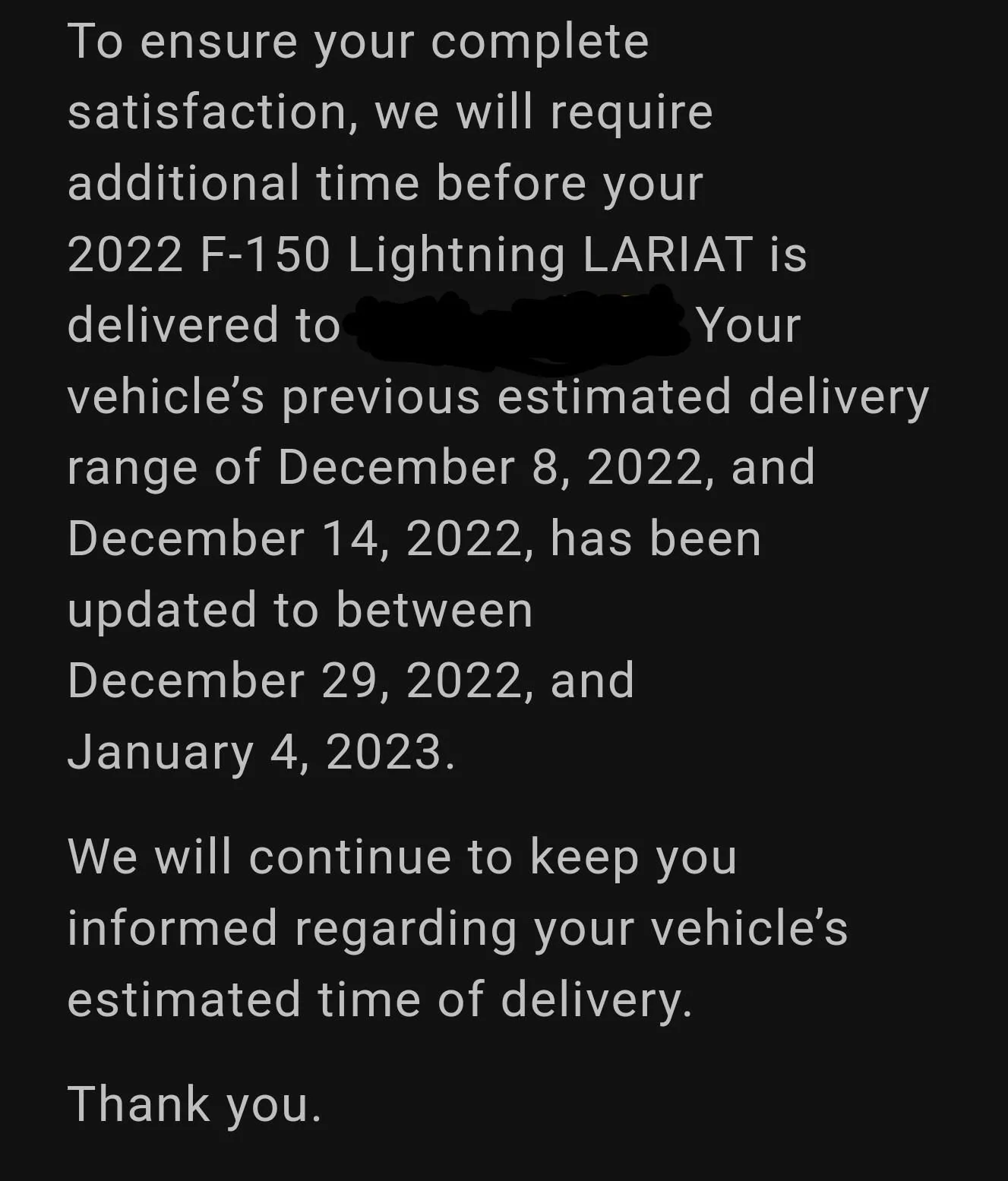 Ford F-150 Lightning Truck built 9/30 still not shipped Screenshot_20221220_212635_Gmail~2