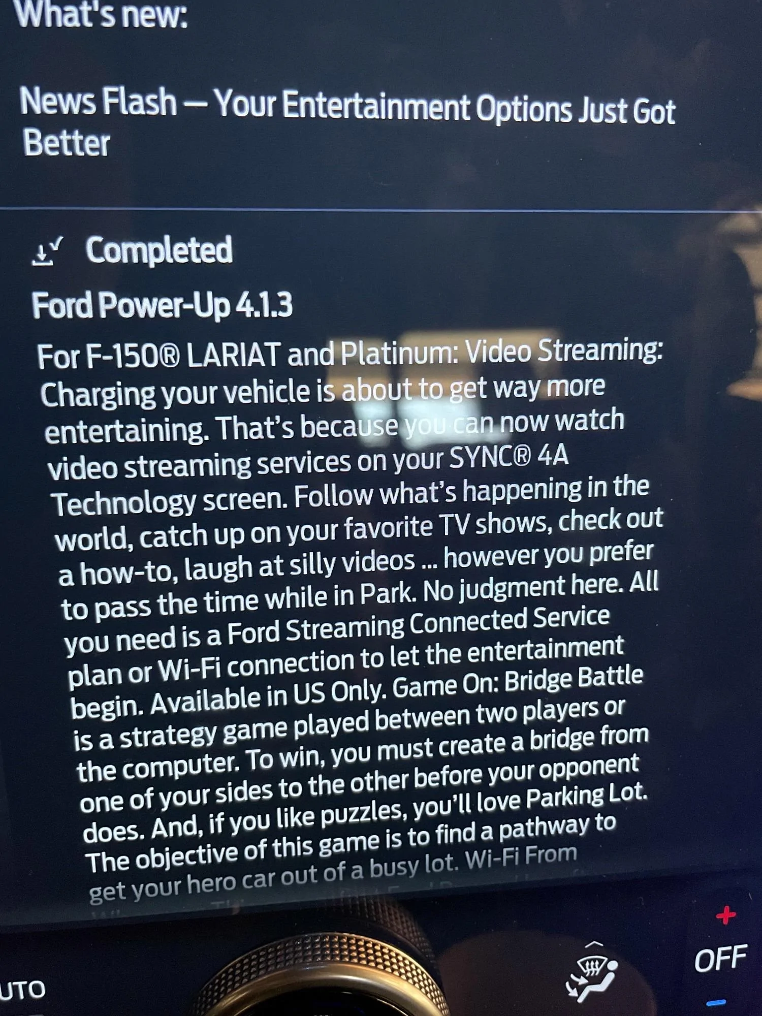 Ford F-150 Lightning Ford Power-Up 4.1.3 Video streaming and new games Imag