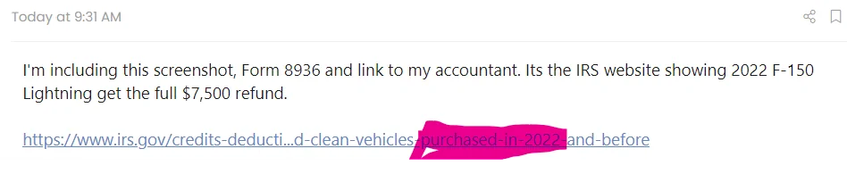 Ford F-150 Lightning Ford's EV Tax form? 1675963369683