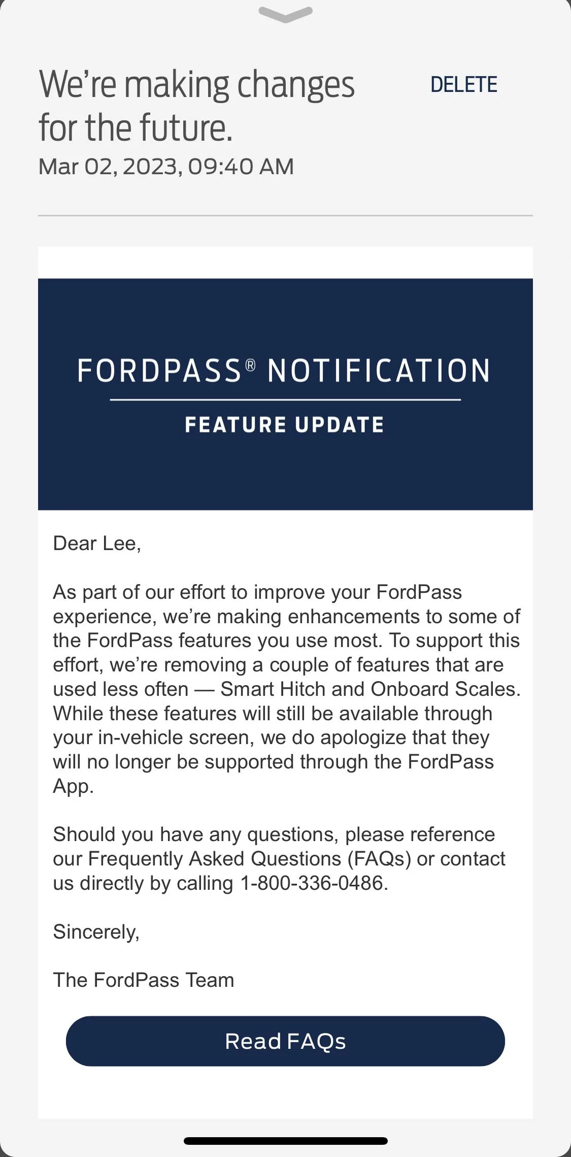 Ford F-150 Lightning SSM 51379   2021-2023 F-150/Transit, 2022-2023 F-150 Lightning - Discontinued Features In FordPass 216CCDFB-65D8-4A41-B13D-1ADDD7AF39B6