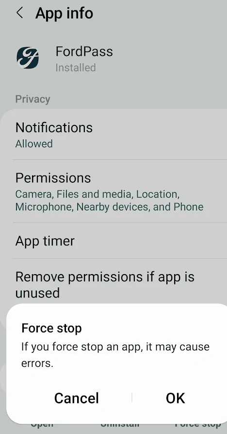 Ford F-150 Lightning FordPass partial freeze (FORCE STOP) to resolve 1679244307805